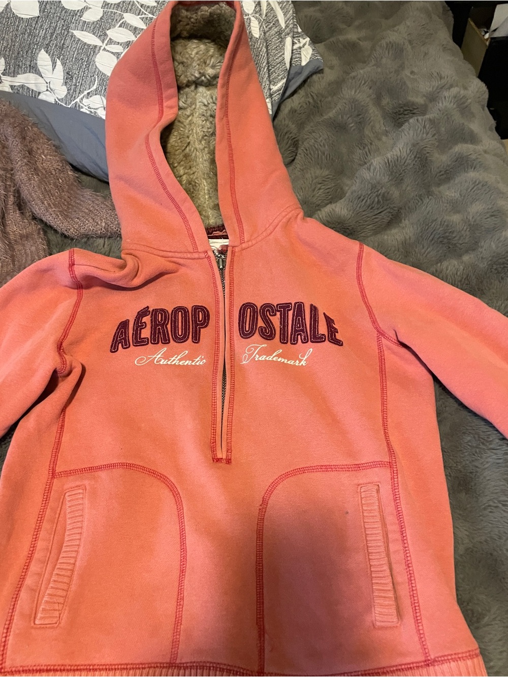 Aeropostale Kids Coral Hooded Half-Zip Pullover